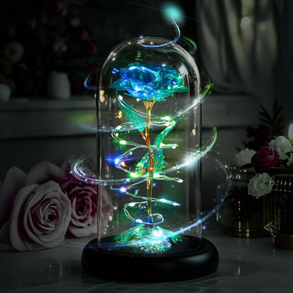 Childom Valentines Day Rose Gifts for Her,Birthday Gifts for Women Mom Mothers Day,Flowers for Delivery Prime,Rotating Blue Light Up Rose in A Glass Dome,Anniversary Valentines Rose Gift for Wife