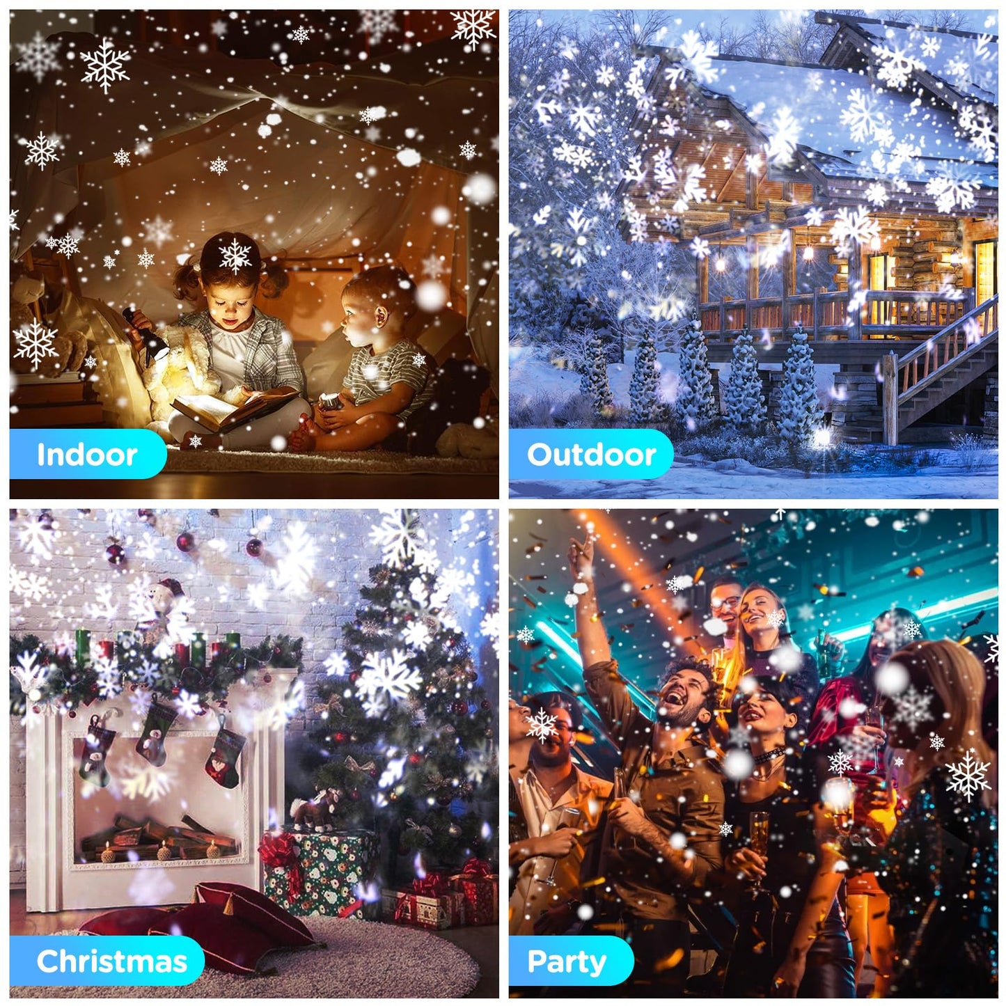 Duyiho Snowfall Christmas Light Projector,Snowflake Night Projection Lamp, IP65 Waterproof Outdoor LED Snow Spotlight for Holiday Party Home Decor Garden Light Projector, with Remote Control