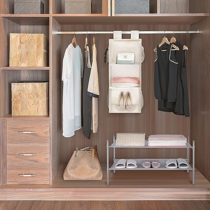 MAX Houser 3-Shelf Hanging Closet Organizers, Collapsible Closet Hanging Shelves