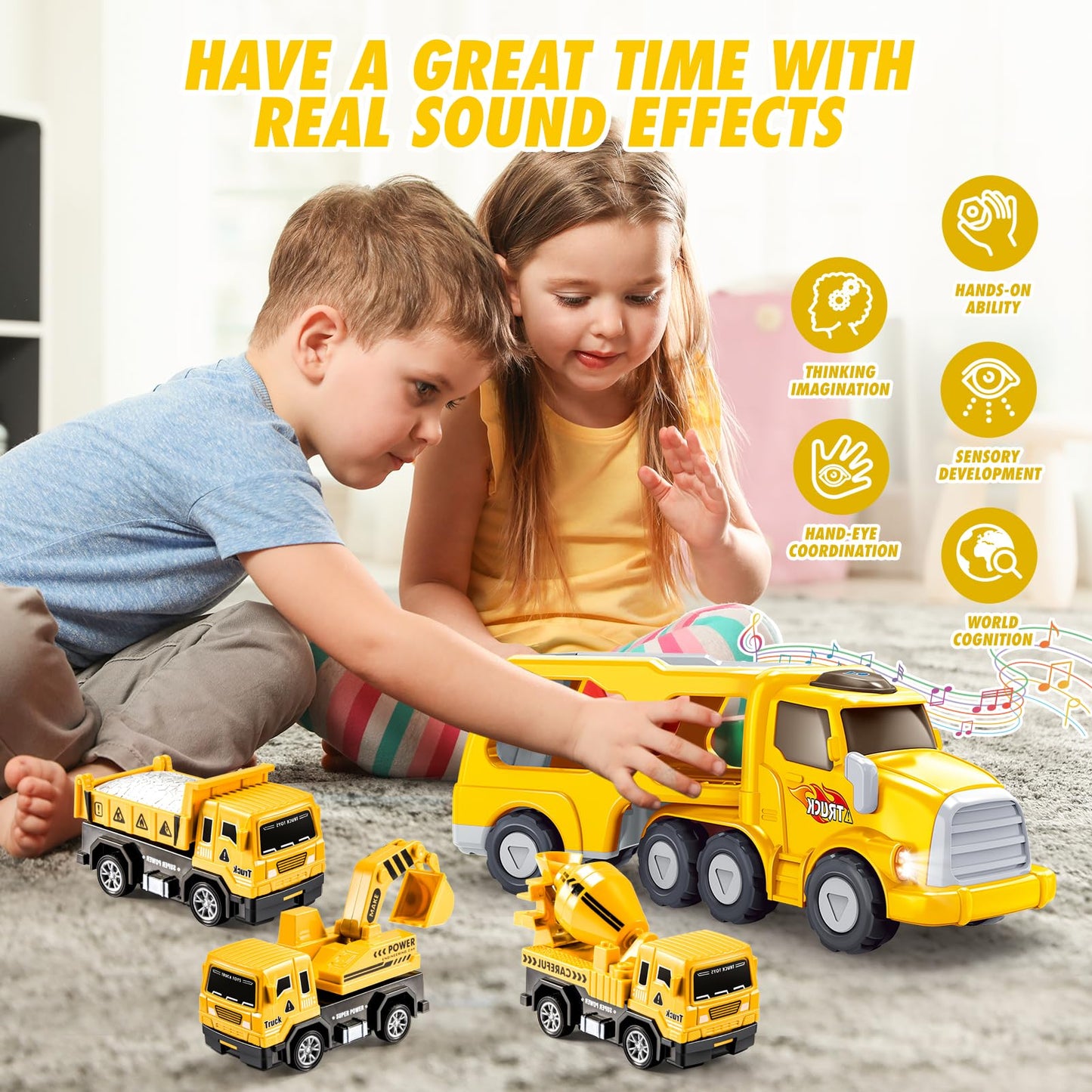 EUTOYZ Toys for 2 3 Year Old Boy, Toy Cars Construction Toy for 2-6 Year Old Boy Toy Age 1-6 Digger Truck Toy Birthday Easter Gifts for 1-6 Year Olds Boy Car Toys Age 1-6 Year Old Toddlers Cars