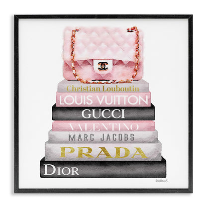 Stupell Industries 'Watercolor High Fashion Bookstack', Framed Giclee Art, Black, 12 x 12 Inches, Easy to Hang and Sturdy, Made in USA, by Amanda Greenwood