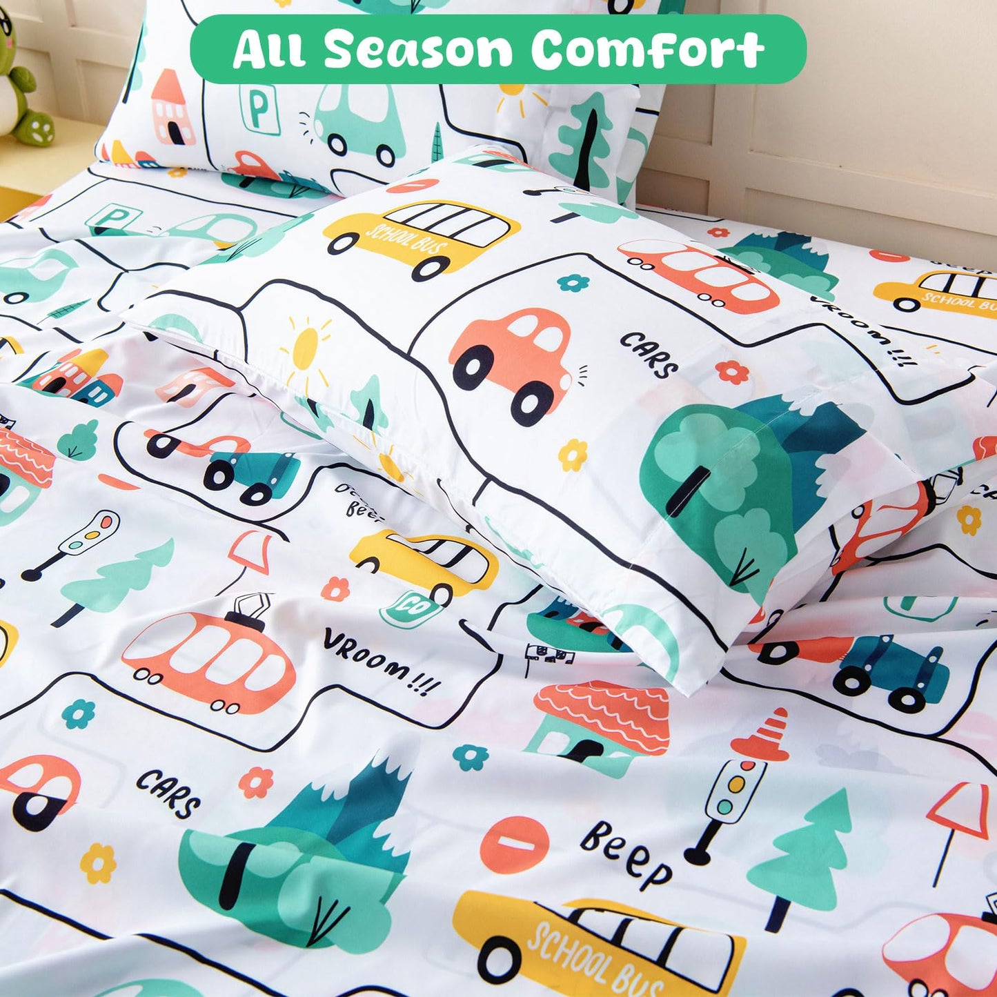 Swiftify Twin Bed Sheets Set for Boys, 3-Piece Bed Sheet Set for Toddler, Soft Brushed Microfiber Bedding, Deep Pocket, Wrinkle & Fade Resistant, Fun Car