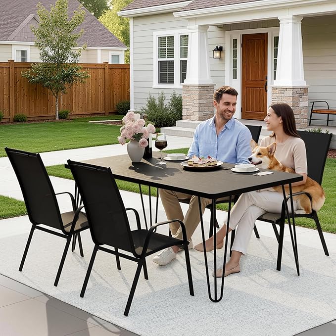 JEAREY Patio Dining Chairs Set of 4, Outdoor Stackable Dining Furniture Set, All Weather Dining Set for Lawn, Garden, Backyard, Poolside, Black