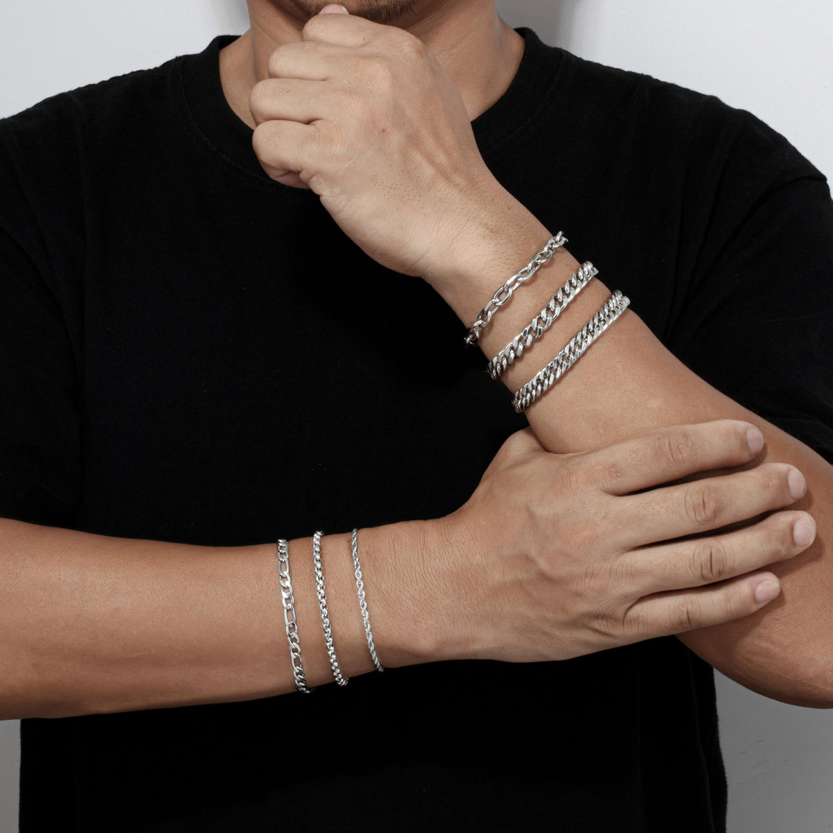 XIANNVXI 6 Pcs Silver Bracelets for Men Women Stainless Steel Bracelet Cuban Chain Metal Link Rope Bracelet Set 7.5 Inches