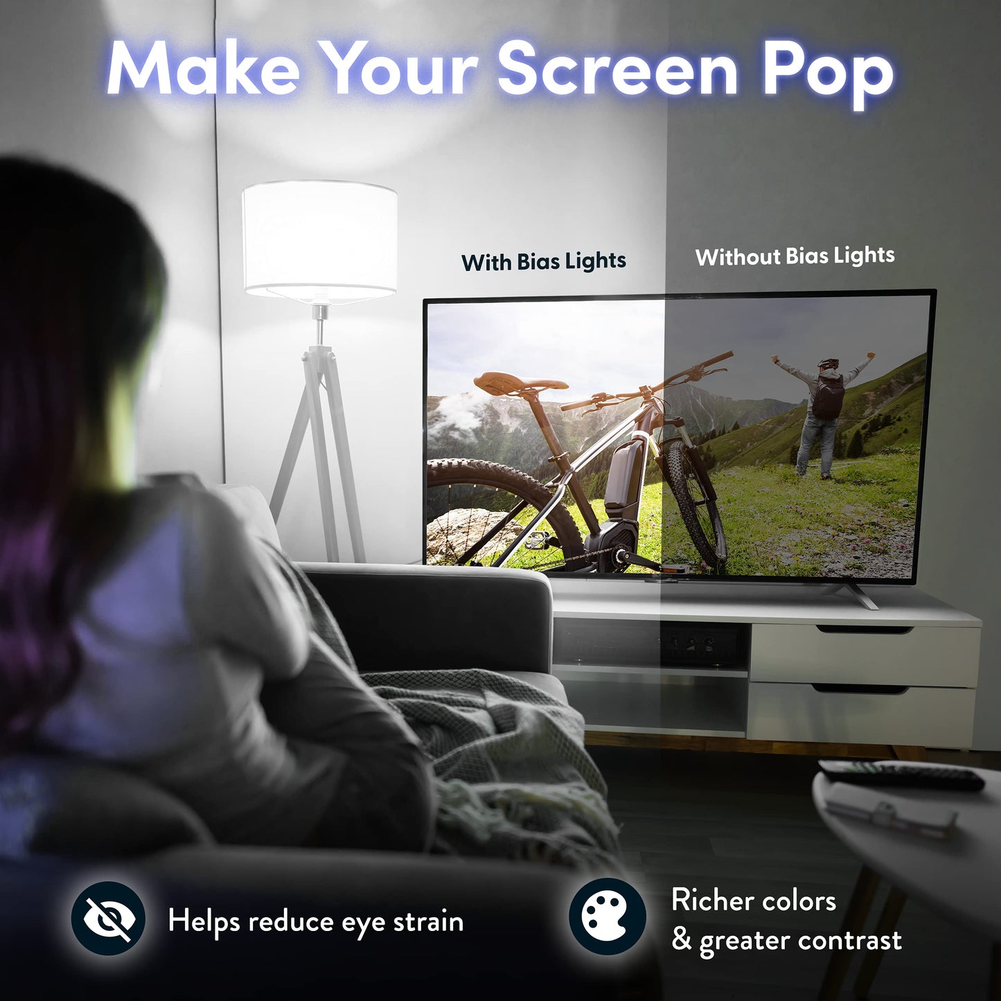 Luminoodle USB Bias Lighting - Ambient Home Theater Light, LED Backlight Strip - 6500K Accent Lighting to Reduce Eye Strain, Improve Contrast ... (Lar