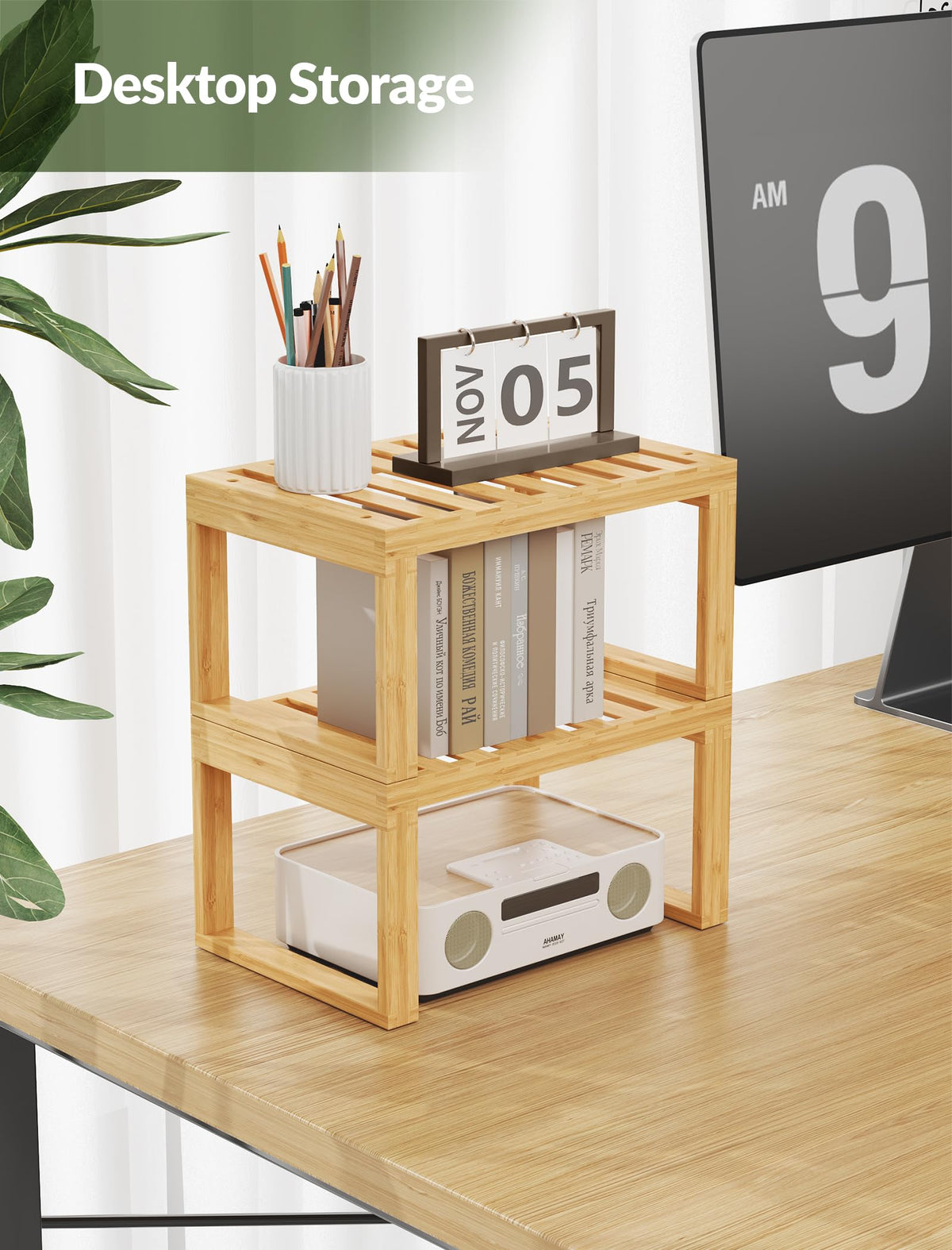 Tomorotec Bamboo Cabinet Shelf, 2 Pcs Kitchen Counter Shelf, Space-Saving Cabinet Organizer for Kitchen, Bathroom and Desk, Multifunctional Storage Rack for Spices, Cans, Toiletries and Stationery