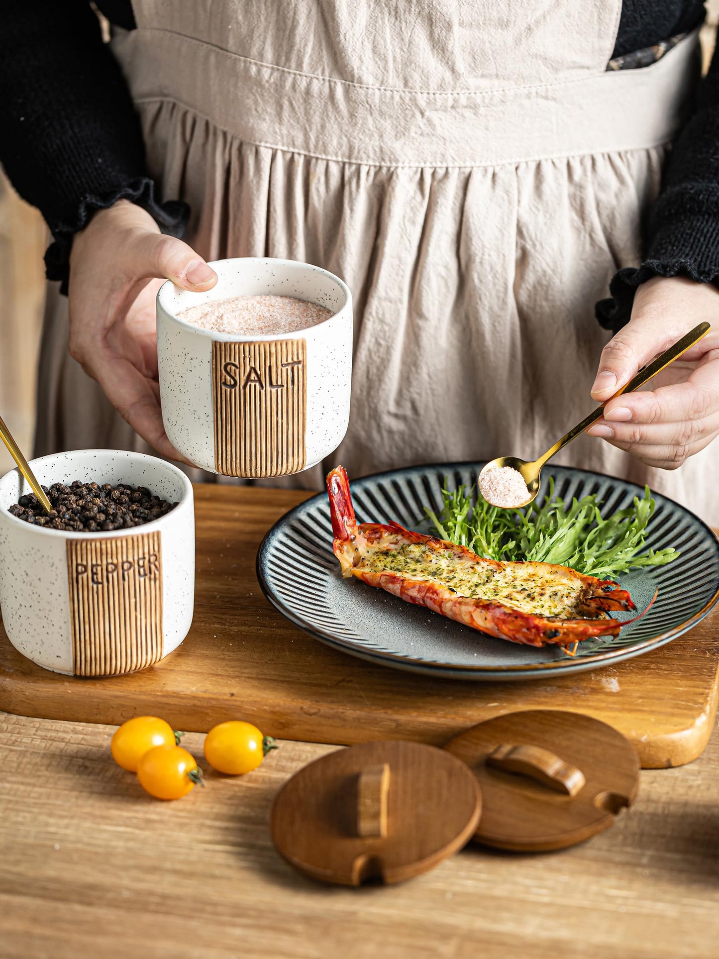 YHOSSEUN YHOJOY Salt and Pepper Bowl with Lid and Spoon + Espresso Cups Set of 6 with Saucers