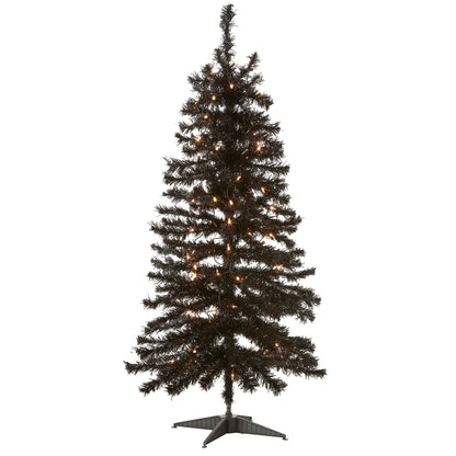 National Tree Company Pre-Lit Artificial Christmas Tree, Black Tinsel, White Lights, Includes Stand, 4 feet
