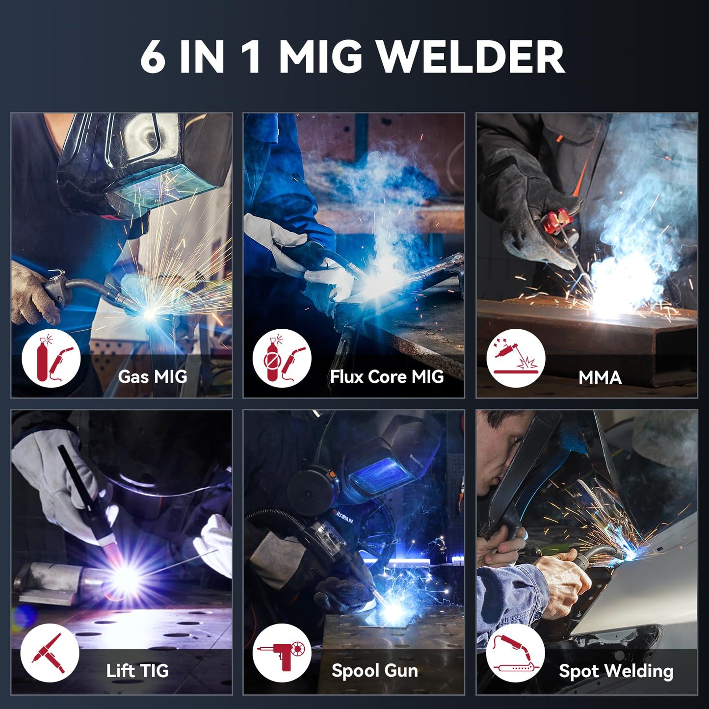 ARCCAPTAIN 6-in-1 Aluminum MIG Welder with E6013 Welding Rod 3/32" 5LB