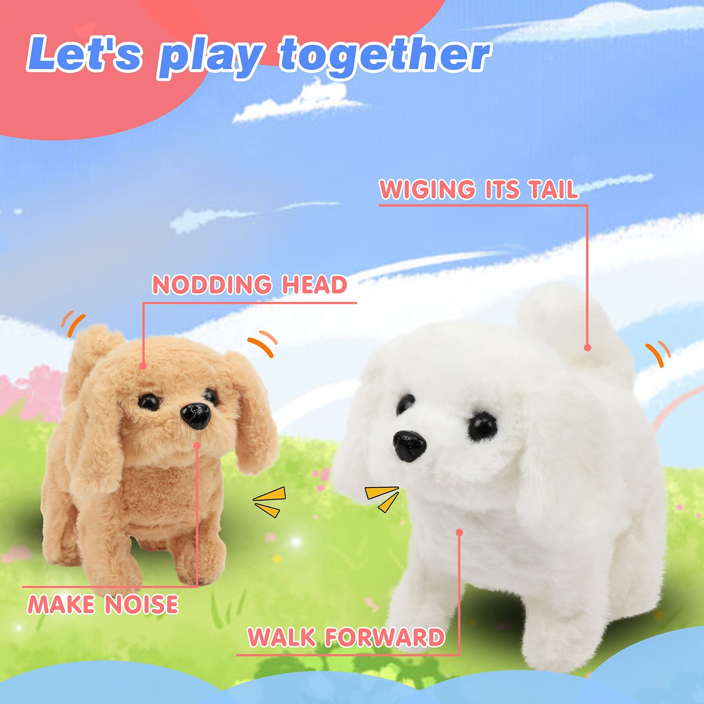 Hopearl Walking Dog Golden Retriever Interactive Electronic Pet Plush Toy Puppy Woof and Moving Animated Nodding Head Gift for Toddlers Birthday, Brown, 18cm