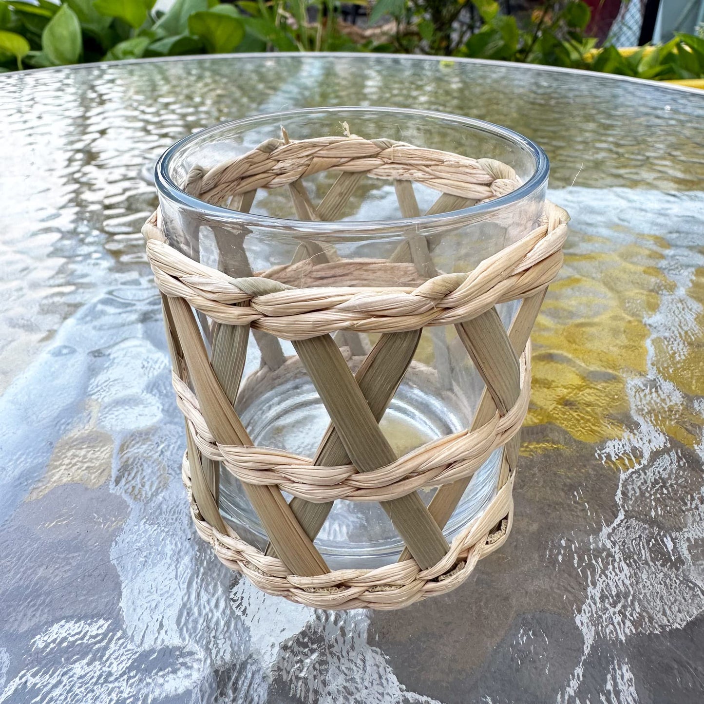 Rattan Woven Tea Light Candle Holder Set of 2 - Natural Seagrass Hand Woven Votive Tealight Candle Holder, Decorative Coastal Boho Beach House Votive Tealight Candle Holder for Dining Table Kitchen