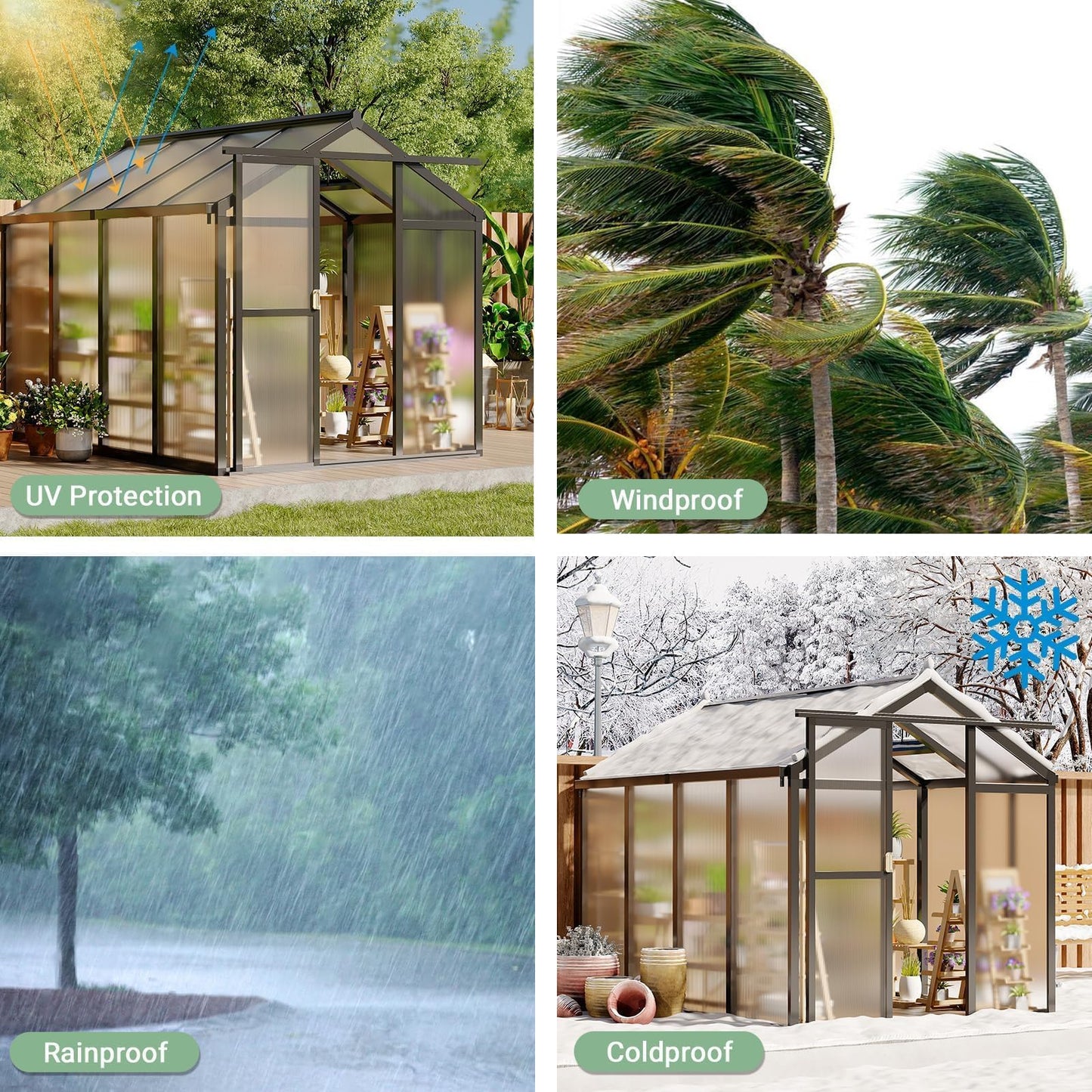 6x8 FT Greenhouse, Easy Assembly Aluminum Polycarbonate Greenhouses for Outdoors with Roof Vent, Large Aluminum Walk-in Greenhouse for Sunroom Patio, Backyard, Garden, Sliding Lockable Door, Black