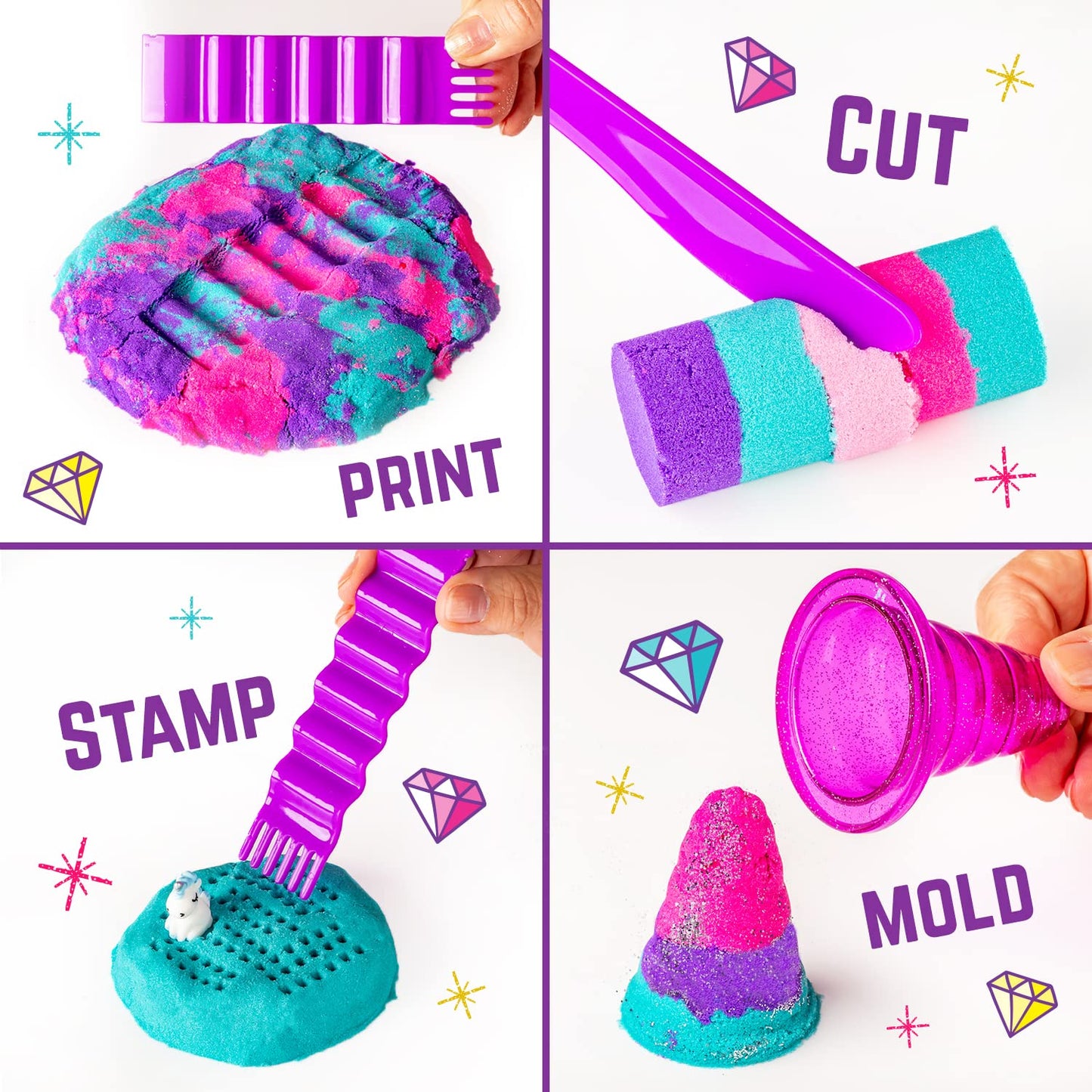 GirlZone Unicorn Kingdom Sand Kit, Craft Set with Squishy Sand, 7 Sand Toy Tools, & More in a Carry Case, Fun Toy for Playdates and Great Gift Idea