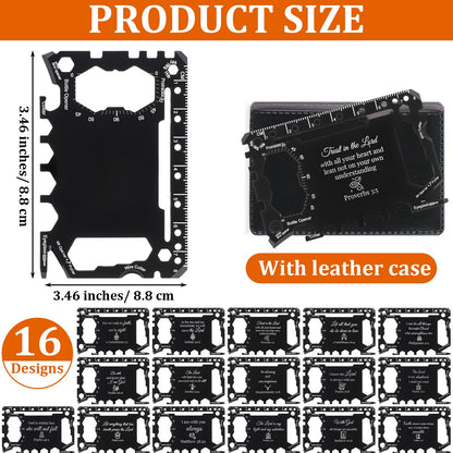 Otoolling 16 Pcs Bible Verse Credit Card Wallet Multitool 46 in 1 Metal Stainless Steel Survival Pocket Tool Multipurpose Bottle Opener Bulk Christmas Stocking Stuffer Gift for Men Dad Husband