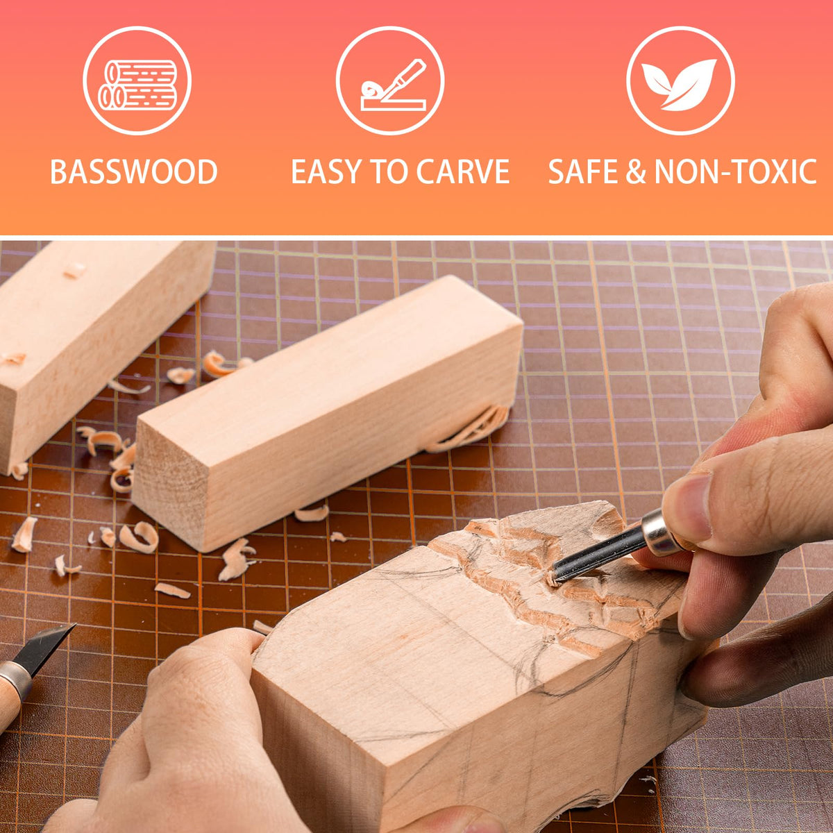 Falling in Art Basswood Carving Blocks, 6 Pcs Whittling Wood Carving Kit, Carving Wooden Blocks for Crafting, Ideal for Beginners and Professional Artists(6 * 2 * 2 6PC)