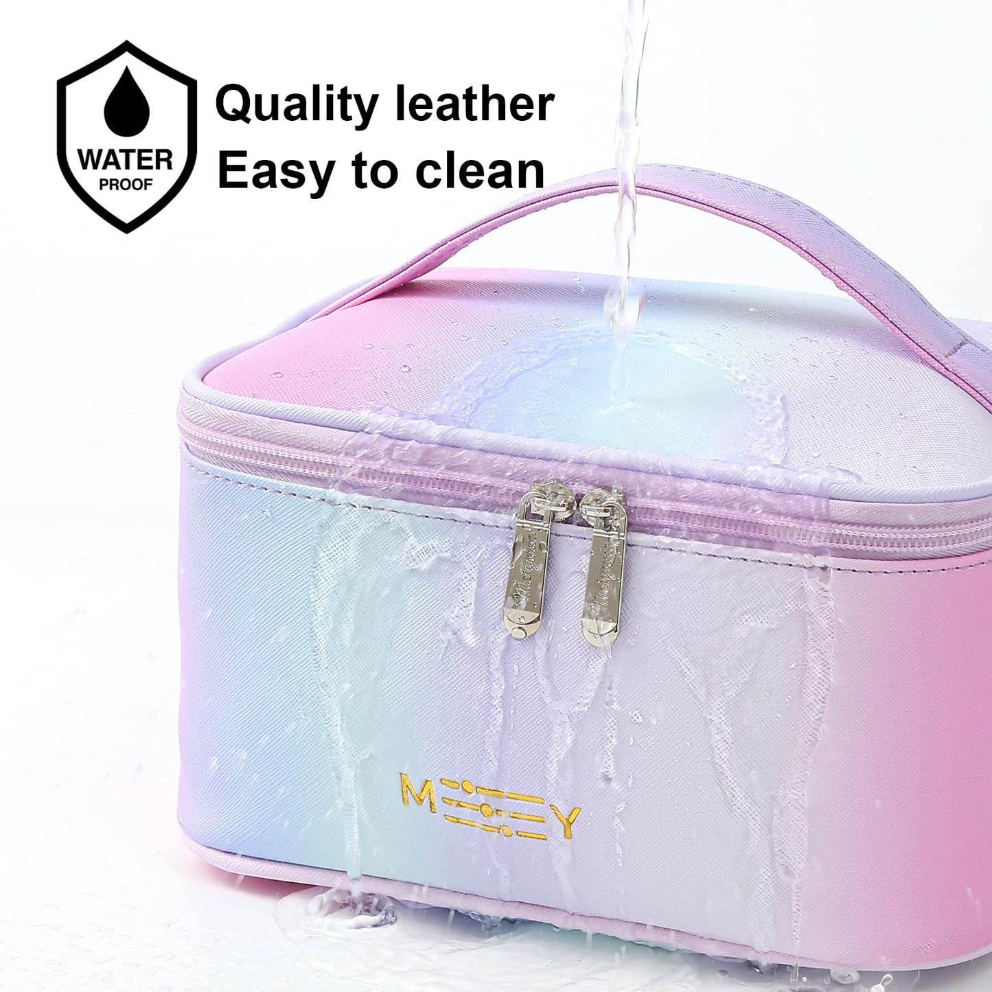 Gradient Makeup Bag Small Travel Cosmetic Bags for Teen Girls Zipper Pouch Makeup Organizer Waterproof Cute Pink Purple Blue Green(Rainbow Pink)