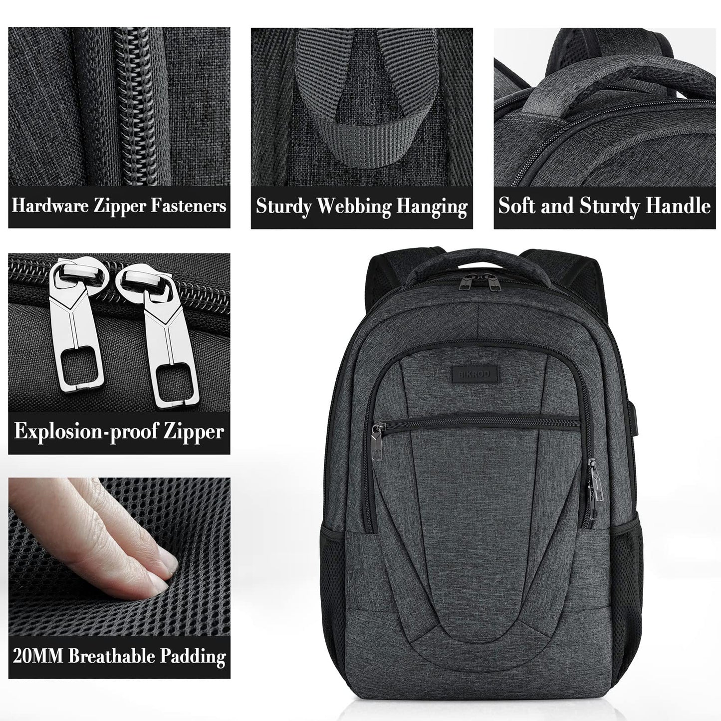 Laptop Backpack, School Backpack for Boys Water Resistant School Bag with USB Charging Port, Business Anti Theft Durable 15.6 Inch Laptop Bag, Gifts, Black