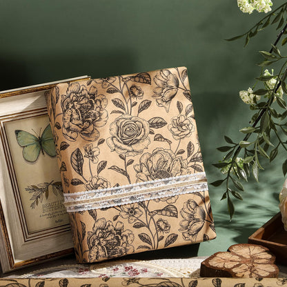 WRAPAHOLIC 30 Inch Kraft Floral Wrapping Paper Roll - 30 Inch x 33 Feet - Vintage Black Flower Wrapping Paper for Birthday, Bridal Shower, Wedding, Baby Shower