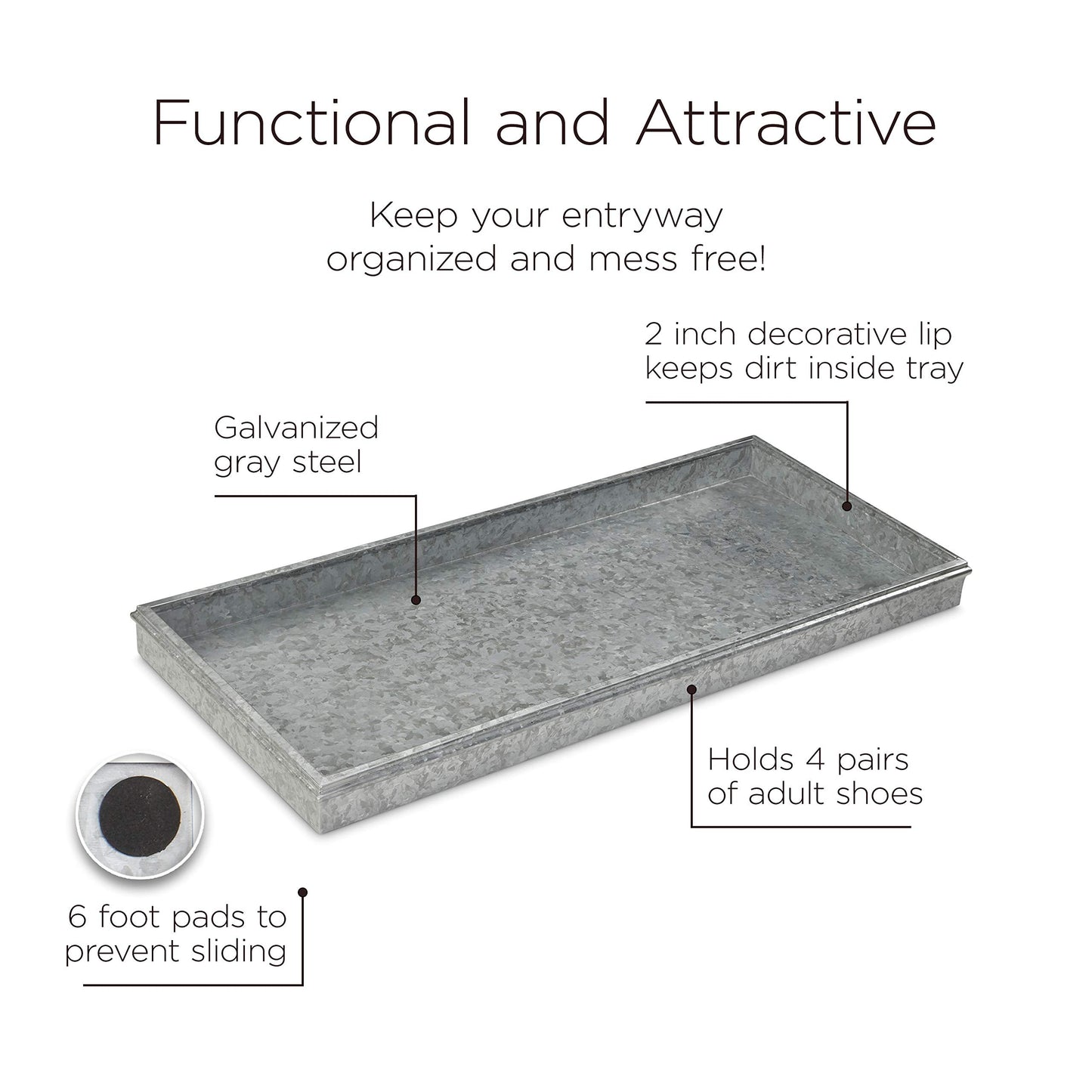 Good Directions Medium Boot Tray, Double Circles Multi-Purpose All Weather Decorative Boot Tray, Shoes, Plants, Garage, Patio Door, Pet Bowls, 30 inch Entry Indoor Shoe Tray, Galvanized Gray