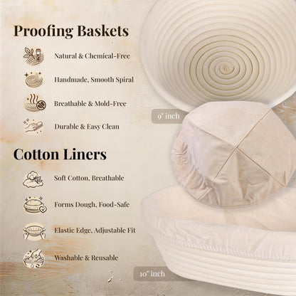 sixiangLC Sourdough Starter Kit, 23-Piece Bread Baking Set with Banneton Proofing Baskets Round & Oval, Starter Jar, Lame, Dough Whisk, Scraper & Sling - Sourdough Baking Supplies Gift for Beginners