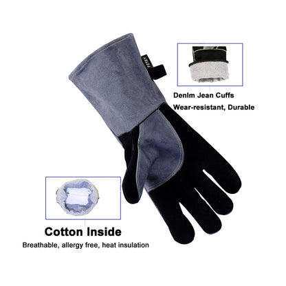 FZTEY Wleding Oven, BBQ Golves, Cut&Heat&Fire Resistant Leather Thorn Proof Thickening Gaunlets with Kevlar Stitching, Hot Thermal Work Safety Protective Gloves for Men&Women (Grey 16 inc 40CM)