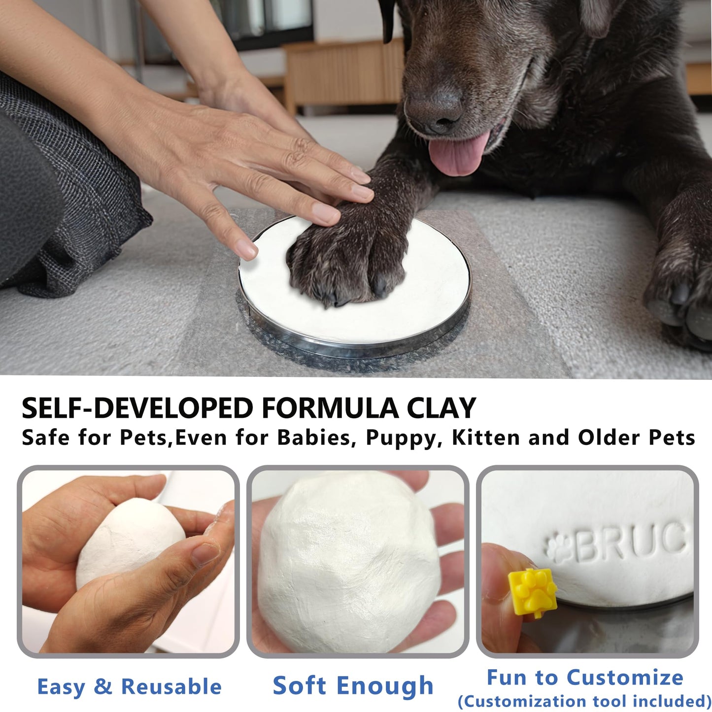MYPAWLETS Pawprints Keepsake Kit for Dogs Cats,Make 3 Clay Paw Print Ornaments,Soft & Non-Toxic Clay,Pet Paw Prints Impression Kit,Dogs Christmas Tree Ornament,Gift for Pet Lovers-3 Round