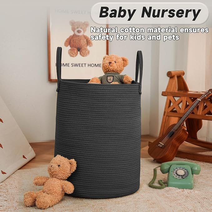 Large Woven Laundry Basket Hamper, 60L Cotton Rope Storage Bin