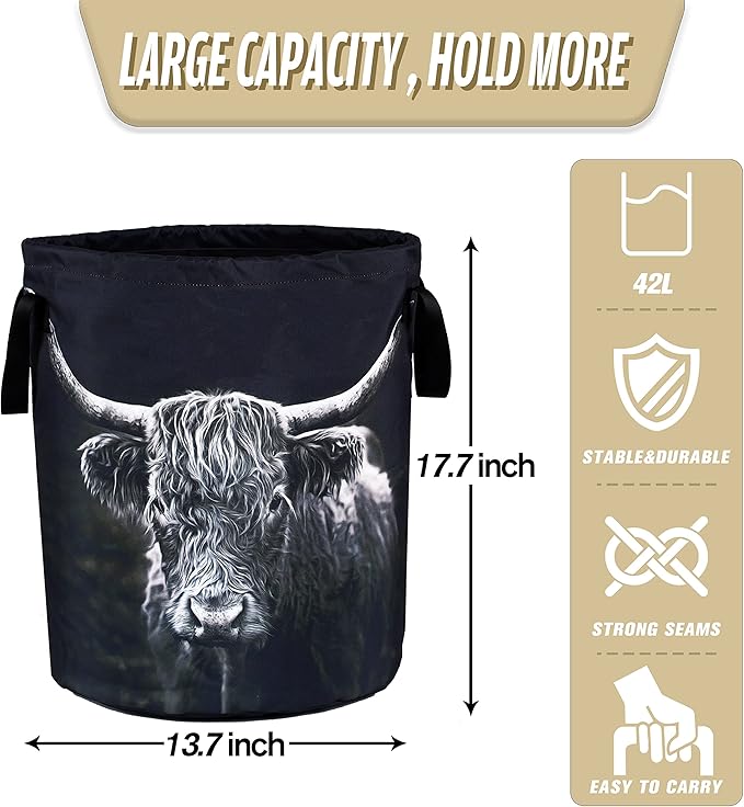 Highland Cow Laundry Basket Animal Foldable Oxford Cloth Funny Tote Bag Laundry