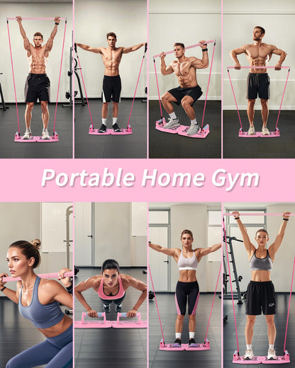 LAKXSF Work out Push up Board for Home Gym, Pilates Workout Exercise Resistance Band Set with Handles, Pushup Board Gift for Men and Women, Essential Shoulder Strength Training Goods Equipment Kit