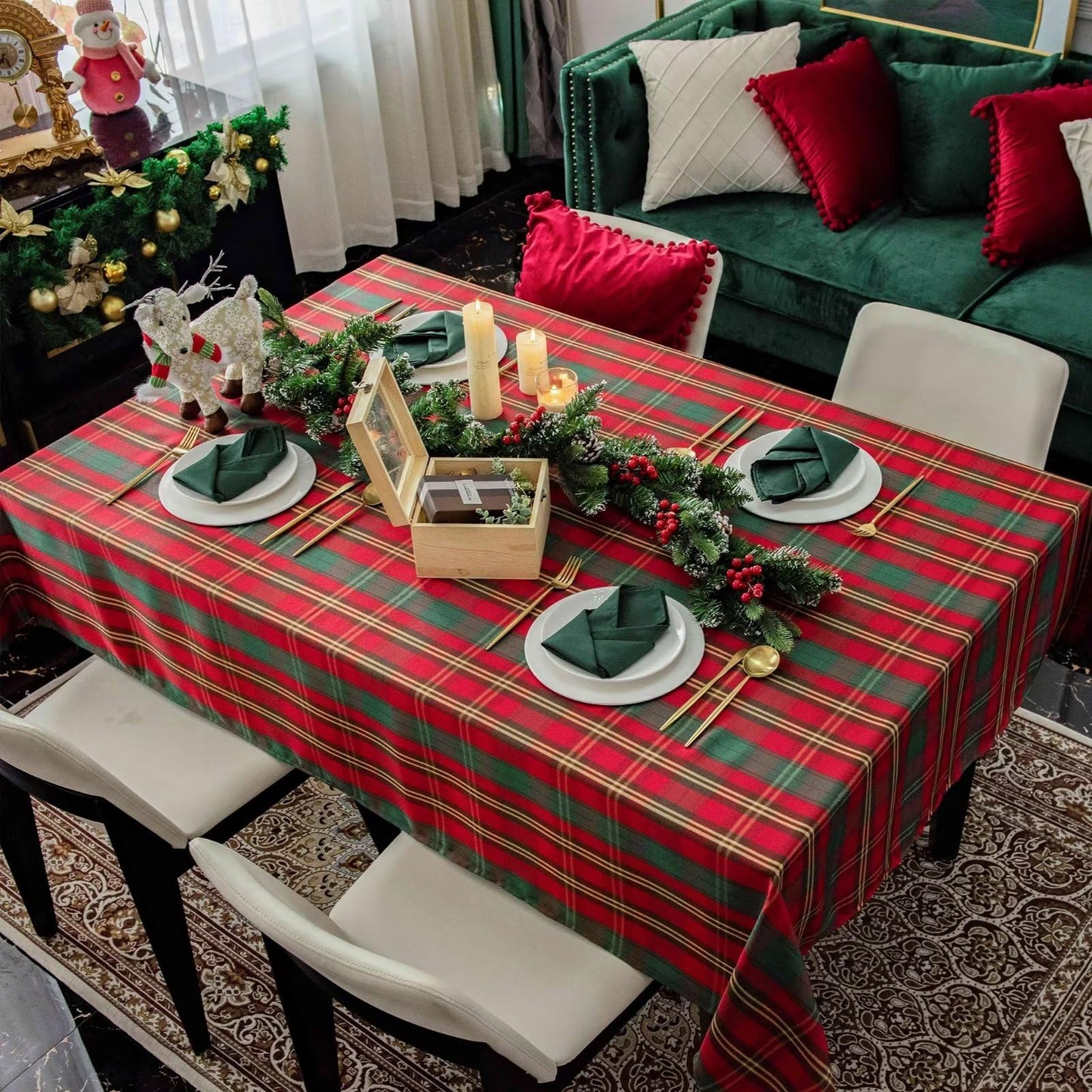 LOSIVISHE Christmas Rectangle Tablecloth 60x84 inch - Waterproof Holiday Decoration Tablecloth - Reusable Wipable Fabric Table Linen for Kitchen, Holiday Dinner Table Covering for Thanksgiving