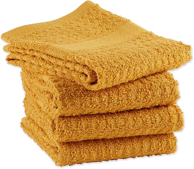 DII Basic Terry Collection Waffle Dishtowel Set, Solid Honey Gold, 4 Piece