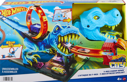 Hot Wheels City Racetrack, T-Rex Chomp Down, Knock Down Dinosaur with Car Stunt in Giant Loop, Includes 1 Toy Car in 1:64 Scale, Toys for Ages 4 and Up, One Pack, HNP77