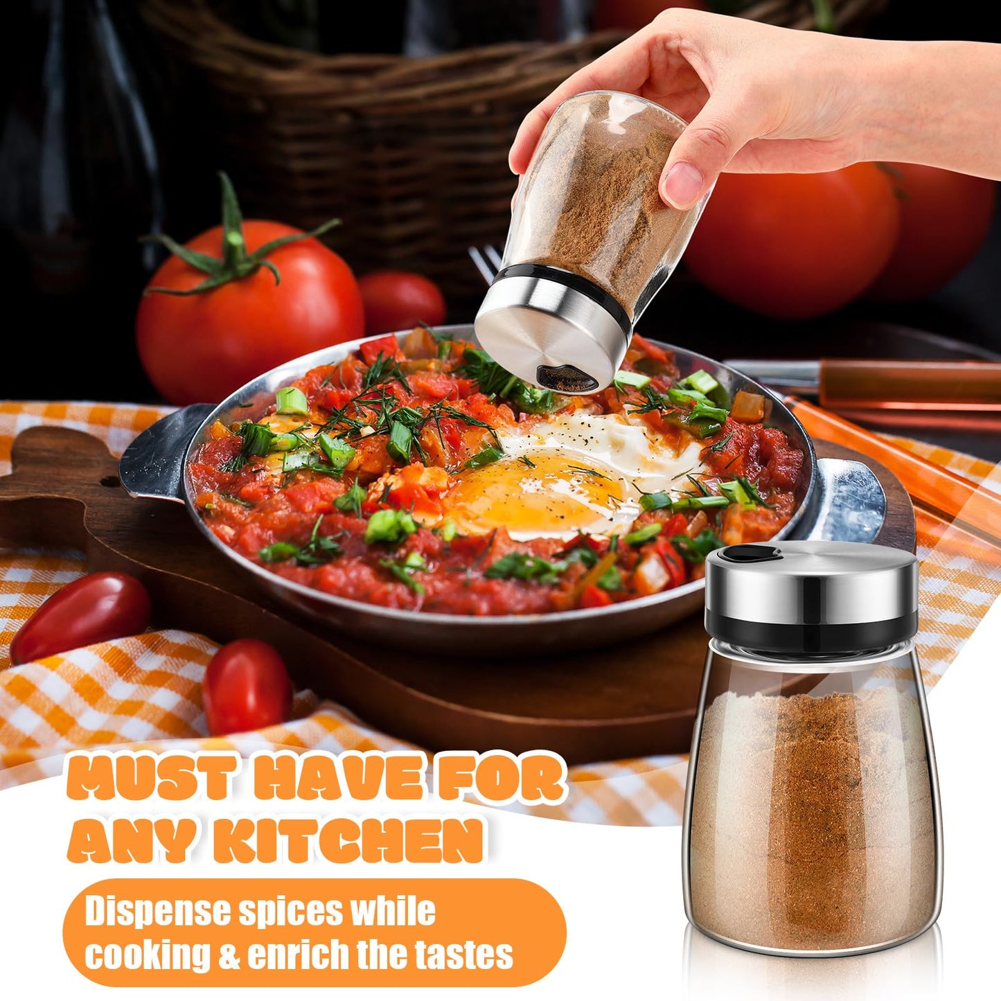 Zhehao 6 Pcs Salt Pepper Shakers Set with Adjustable Pour Holes Stainless Steel Spice Dispenser 6oz Clear Glass Seasoning Containers for Kitchen Restaurant Home BBQ Camping Farmhouse Accessories