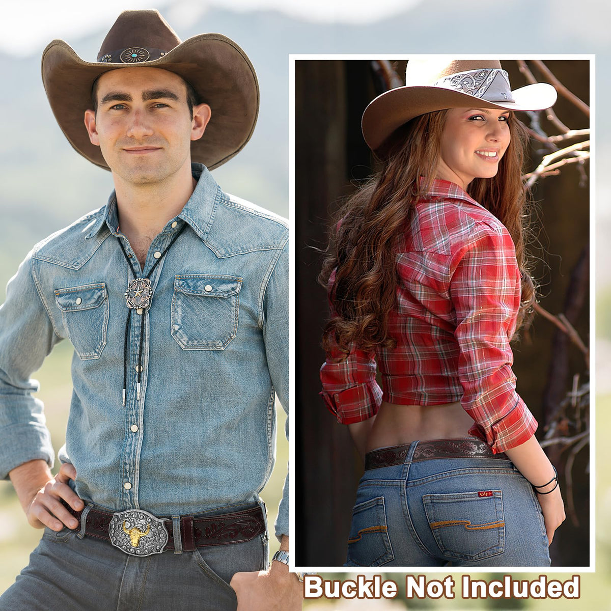 SANSTHS 2 Pack Western Belts for Men without Buckle, Cowboy Belt for Buckle Western Leather Belt Straps for Jeans, Coffee & Brown