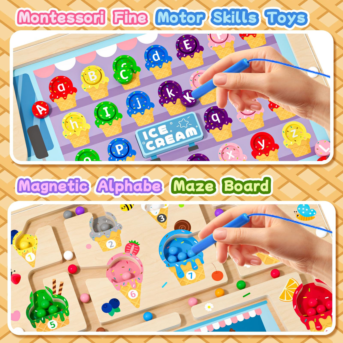 2 in 1 Magnetic Maze Board for Kids Montessori Toys Double-Sided Counting Magnetic Alphabet Letters ABC Magnets Puzzles 3-5 Age Boys and Girls Birthday Gifts