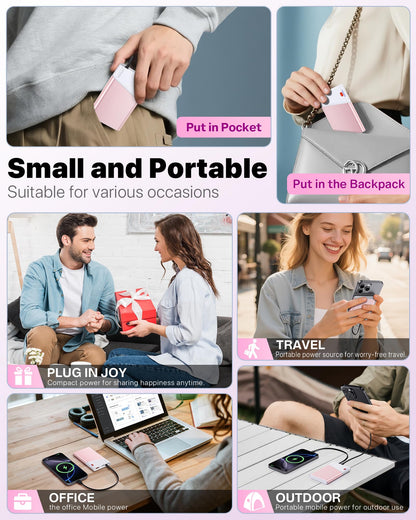 Portable Charger Power Bank, 10000mAh 22.5W PD Super Fast Charging Powerbank with Built-in USB C in&Out Cable, Slim External Phone Battery Pack for iPhone 17/16/15 iPad Samsung S24 Android etc