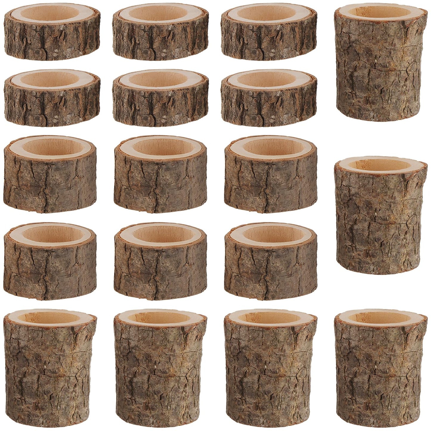 FUNSUEI 18 PCS Wooden Tea Light Candle Holders, Rustic Wood Votive Log Candle Holders, Rustic Wood Votive Candle Holder for Table Decoration, 3 Sizes