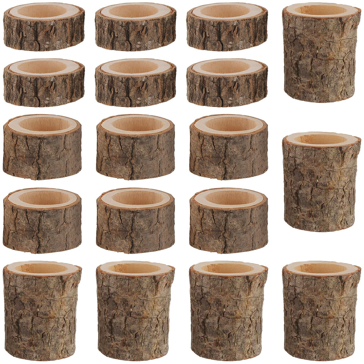 FUNSUEI 18 PCS Wooden Tea Light Candle Holders, Rustic Wood Votive Log Candle Holders, Rustic Wood Votive Candle Holder for Table Decoration, 3 Sizes