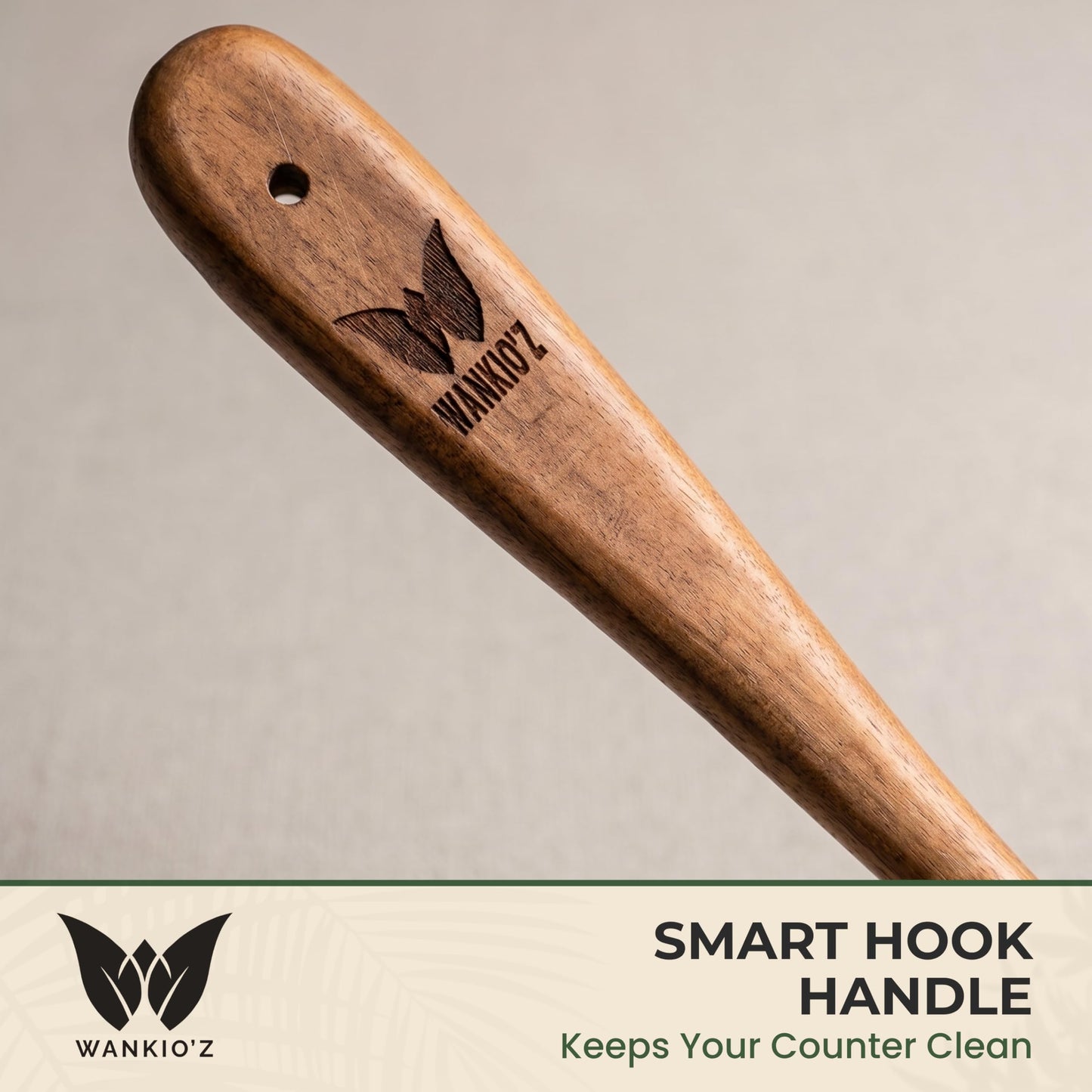 WANKIO'Z Acacia Wood Cooking Spoon – 12" Handcrafted Wooden Serving Spoon | Deep Bowl Design | Safe for Nonstick Cookware | Ergonomic Handle | Natural Kitchen Utensil