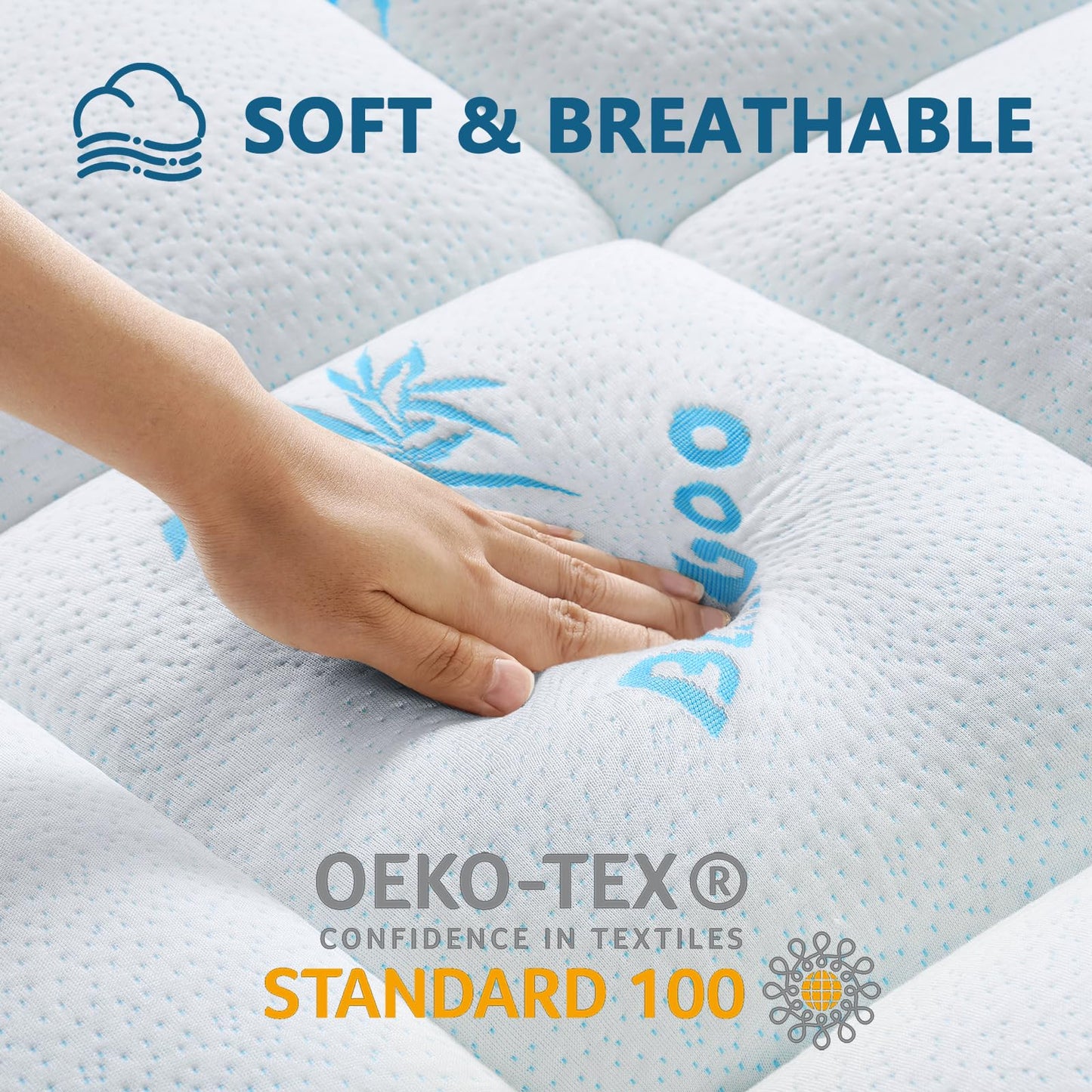KELTARO Mattress Topper Queen Size,Viscose Made from Bamboo Extra Thick Mattress Pad 8-21" Deep Pocket Soft Down Alternative Fill Mattress Protector Pillow Top Mattress Cover(60x80 Inches)