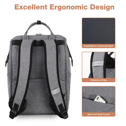 Lekesky Laptop Rucksack Bag 15.6 Inch Computer Backpack School Bag for Travel Business College Women Men- Grey