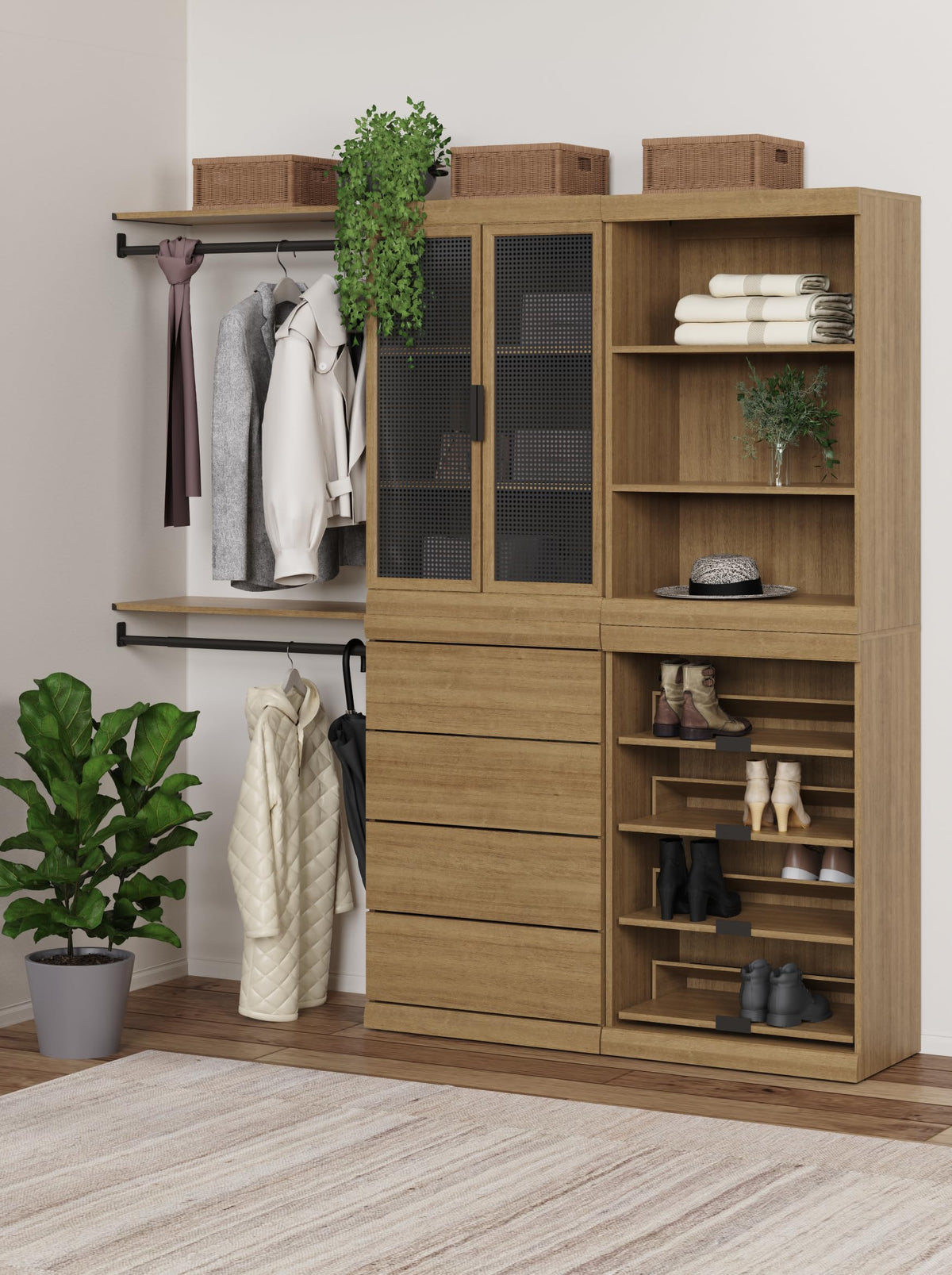 ClosetMaid Mosaics 3 Shelf Organizer, Stackable, Customizable Closet Organization System, Closet Storage Shelves, 25.5" W, Toasted Oak
