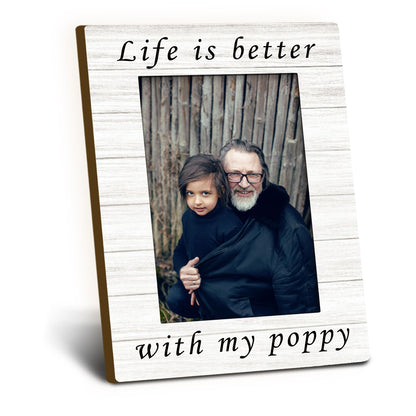 Foyoulame Poppy Gifts Picture Frame 4x6, Poppys Wooden Picture Frame, Christmas Fathers Day Birthday Gifts for Poppys, Life is Better with My Poppy Decorative Photo Frames for Table Desk Decor