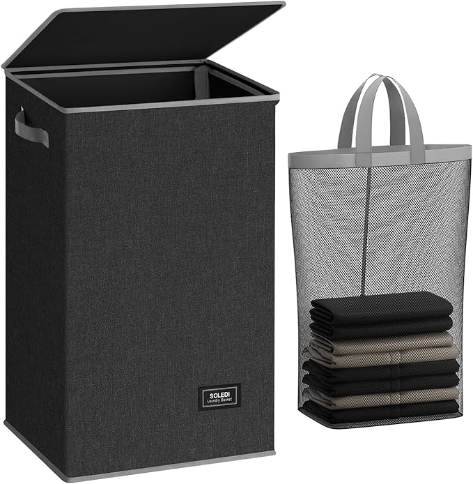 SOLEDI Laundry Hamper with Lid 90L Large & Tall Collapsible Laundry Basket