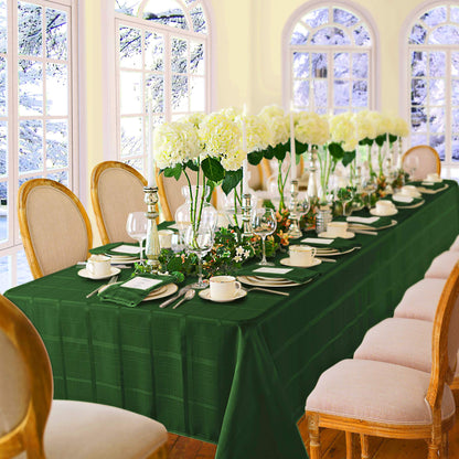 Newbridge Christmas Elegance Plaid 60 x 120 Inch Rectangle Fabric Tablecloth, 100% Polyester, No Iron Soil Resistant Dining Room, Party and Banquet Table Cover, Solid Textured, Hunter Green