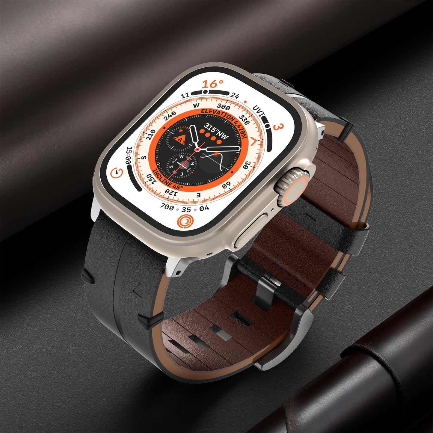 Leather Strap Apple Watch Ultra 49mm, Genuine Leather Wristband Adjustable Bracelet Replacement Strap for Apple Watch SE, iWatch Ultra 2 Ultra Series 9 8 7 6 5 4 3 2 1