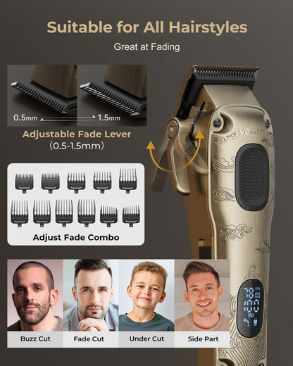 Vgrpro Hair Clippers Men Professional, Mens Clippers and Trimmers Set, USB Rechargeable Cordless Hair Clippers for Hair Cutting, Electric T-Blade Hair Trimmer for Men with Package Box (Gloden)