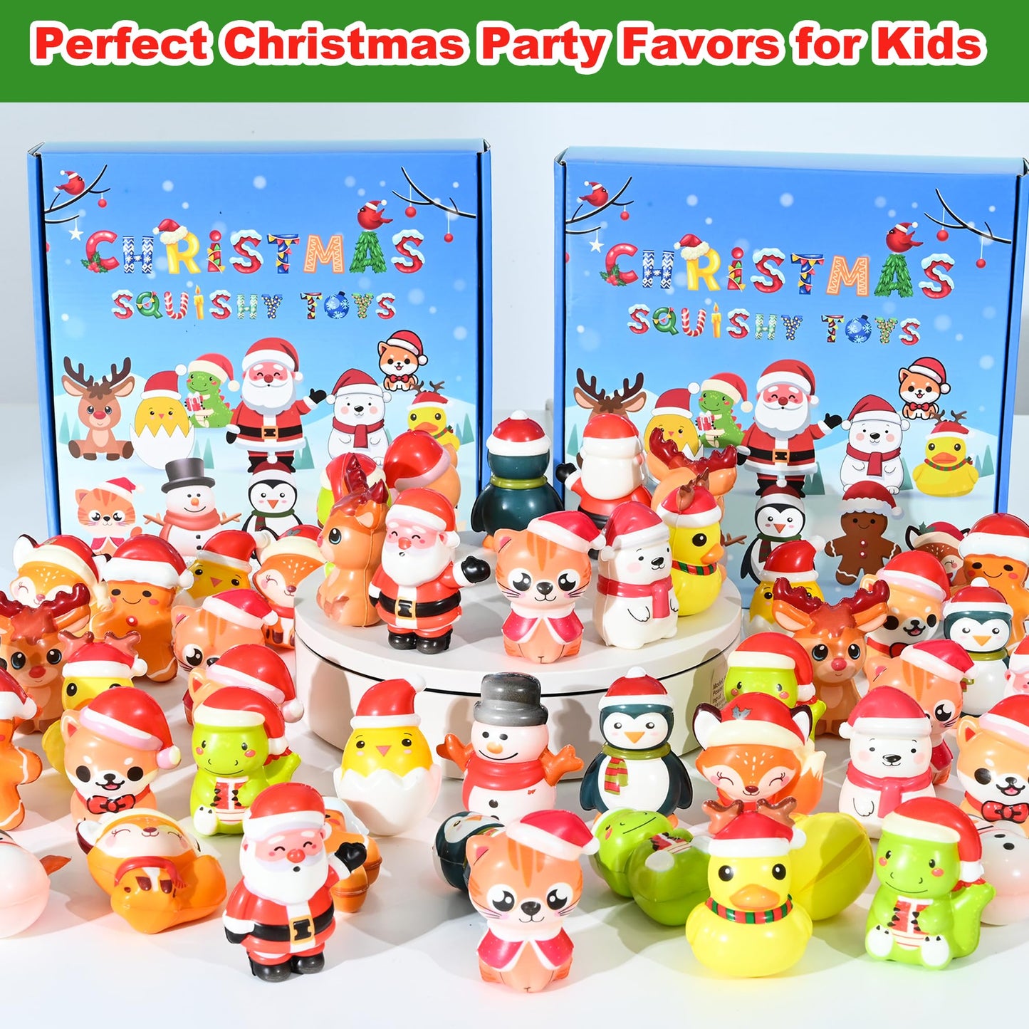 24PCS Christmas Squishy for Party Favors Gifts, Stress Relief Toys for Goodie Bags Pinata Fillers, Stocking Stuffer for Kids, Treasure Box Carnival for Prizes Rewards, Fidget Squeeze Advent Calendar