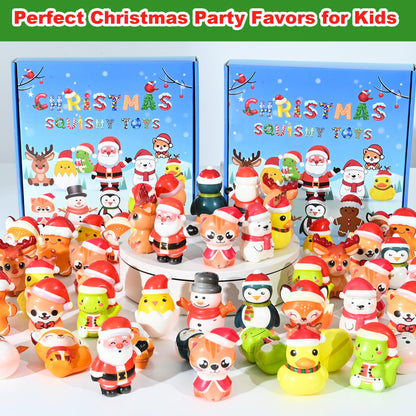 24PCS Christmas Squishy for Party Favors Gifts, Stress Relief Toys for Goodie Bags Pinata Fillers, Stocking Stuffer for Kids, Treasure Box Carnival for Prizes Rewards, Fidget Squeeze Advent Calendar