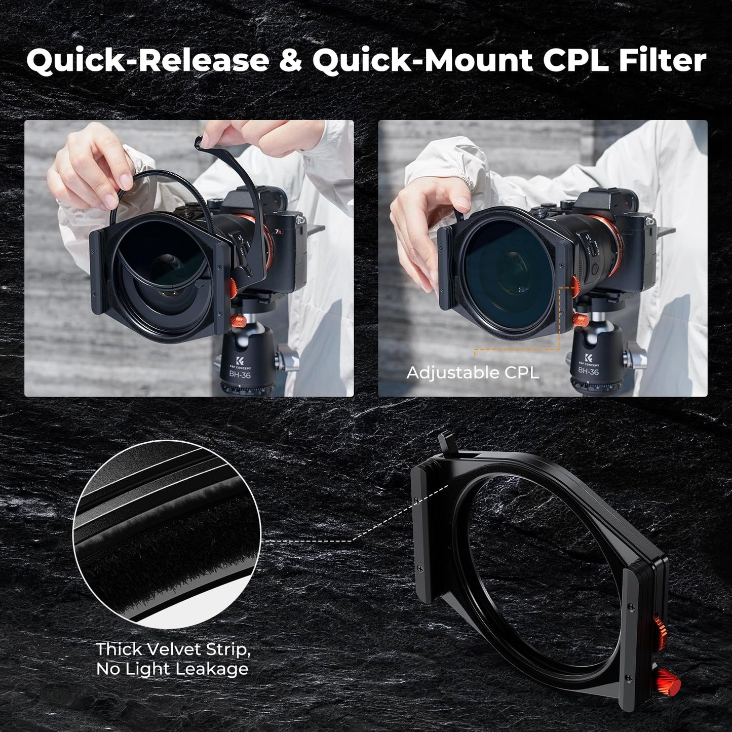 K&F CONCEPT X PRO Square Filters Holder System Kit (Filter Holder + 95mm Circular Polarizer + Square GND8 Filter + ND1000 + 4 Filter Adapter Rings) for Camera Lens